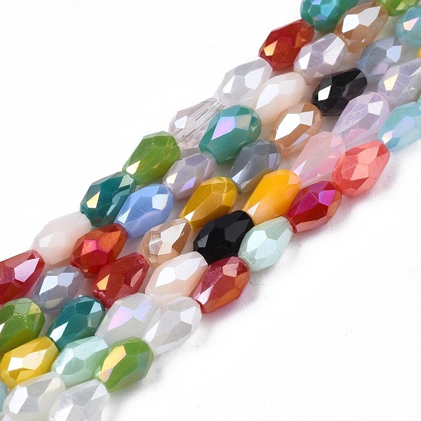 

PandaHall Electroplate Opaque Solid Color Glass Beads Strands, AB Color Plated, Faceted, Rice, Colorful, 3~4x3.5~5.5mm, Hole: 0.7mm, about...