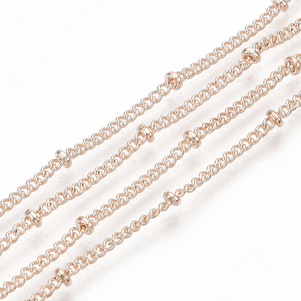 

PandaHall Brass Coated Iron Curb Chain Necklace Making, with Beads and Lobster Claw Clasps, Rose Gold, 32 inch(81.5cm) Iron