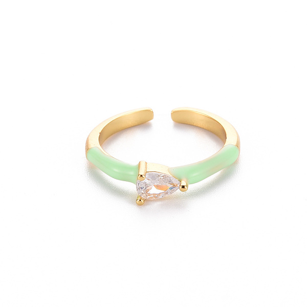 

PandaHall Brass Enamel Cuff Rings, Open Rings, Solitaire Rings, with Clear Cubic Zirconia, Nickel Free, Teardrop, Golden, Honeydew, US Size..., Green