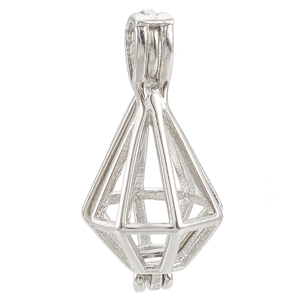 

PandaHall Brass Locket Pendants, Cage Pendants, Hollow, Diamond, Platinum, 23x11mm, Hole: 4x2mm, inner measure: 12x8mm Brass Diamond