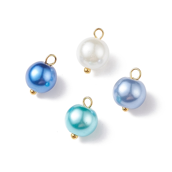 

PandaHall Glass Pearl Pendants, with Golden Plated Brass Findings, Round, Royal Blue, 11x8.5mm, Hole: 2mm Glass Round