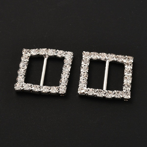 PandaHall Brass Crystal Rhinestones Slide Square Buckles, Long-Lasting Plated, for Wedding Invitation Letter and Garment Decoration, Silver...