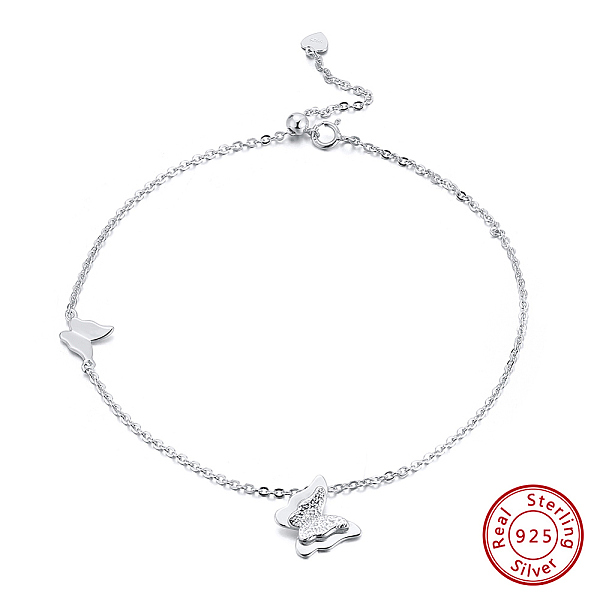 

PandaHall 925 Sterling Silver Cable Chain Anklet, Butterfly, Real Platinum Plated, 10-3/4 inch(27.3cm) Sterling Silver Butterfly