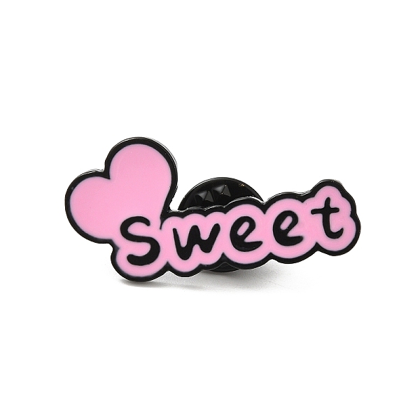 

PandaHall Heart with Word Sweet Enamel Pins, Black Alloy Brooches for Backpack Clothes, Pearl Pink, 17x34.5x1.5mm Alloy+Enamel Word