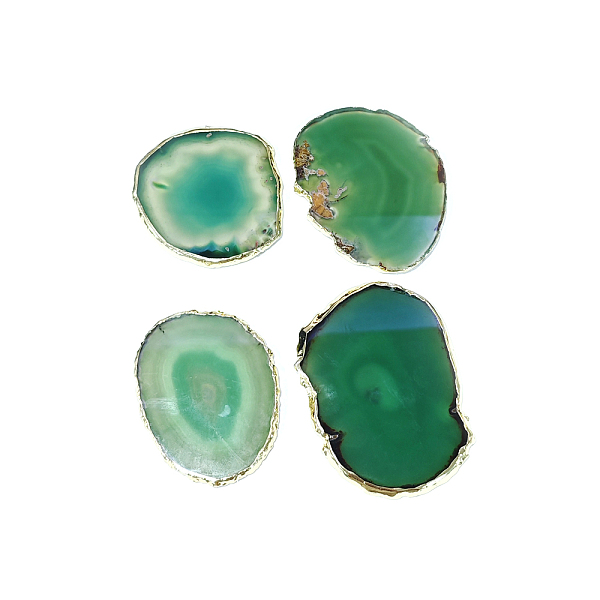 

PandaHall Natural Agate Coaster, Agate Slices, with Brass Edage, Nugget, Dark Slate Gray, 85~97x71~78x4~6mm Natural Agate Nuggets