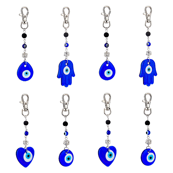 

PandaHall DICOSMETIC 8Pcs 4 Style Handmade Lampwork Evil Eye Pendant Decoration, Natural Lava Rock Round Bead & Lobster Clasp Charms, for...