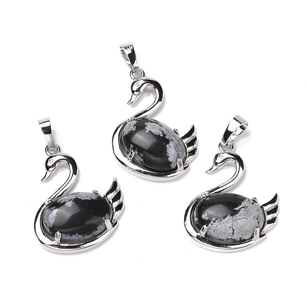 

PandaHall Natural Snowflake Obsidian Pendants, with Platinum Tone Brass Findings, Cadmium Free & Lead Free, Swan, 32x25x7.3mm, Hole: 8mm...