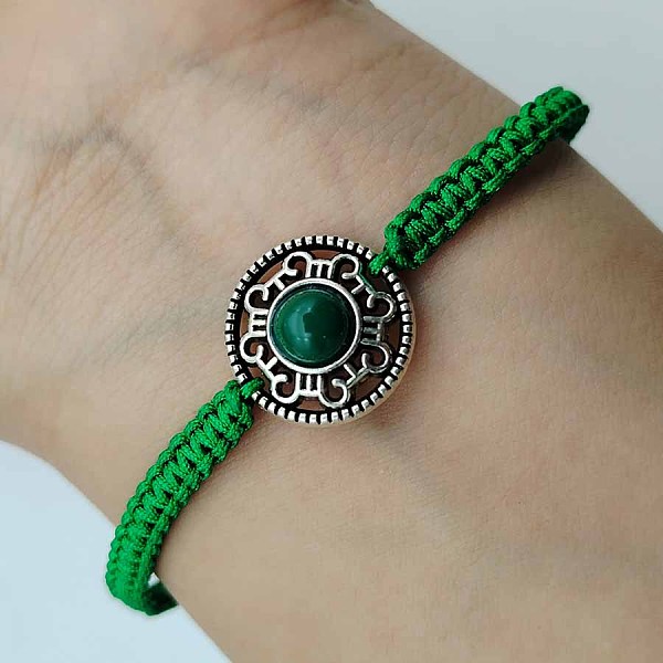 

PandaHall Alloy & Gemstone Round Bead Braided Bead Bracelets, Adjustable Cord Bracelets for Women Men