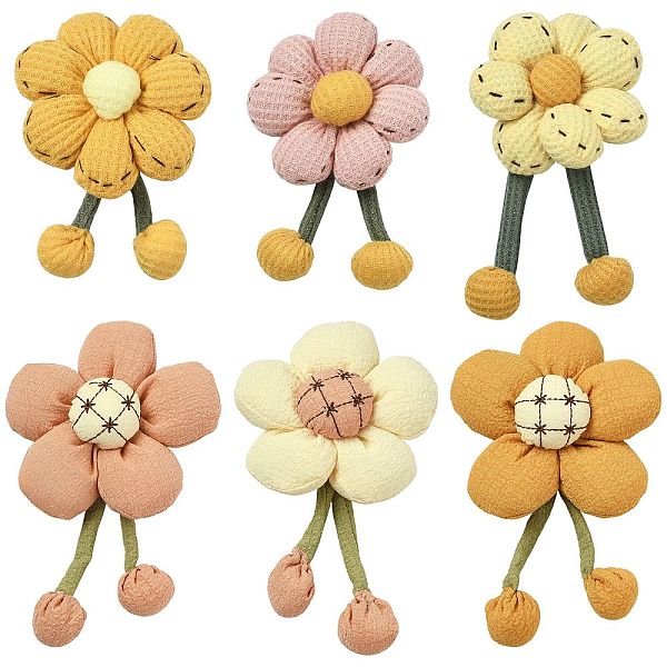 1セット6個6スタイルの花の生地のブローチミックスカラー