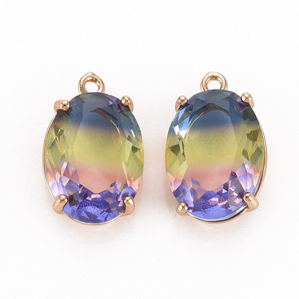 

PandaHall Glass Pendants, with Brass Findings, Faceted, Oval, Golden, Colorful, 21.5x13.5x8mm, Hole: 1.6mm Brass+Glass Others