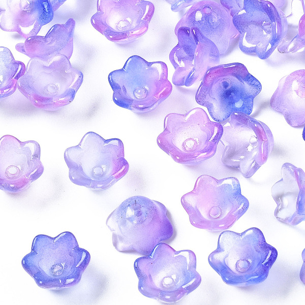 

PandaHall Transparent Two Tone Spray Painted Glass Beads, Flower, Blue Violet, 7x11.5x11.5mm, Hole: 1.2mm Glass