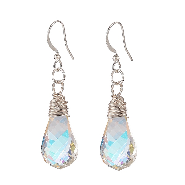

PandaHall Teardrop Dangle Earrings, AB Color Half Electroplated Glass Faceted Twist Pendant Earring with Eco-Friendly Round Copper Wire..., White