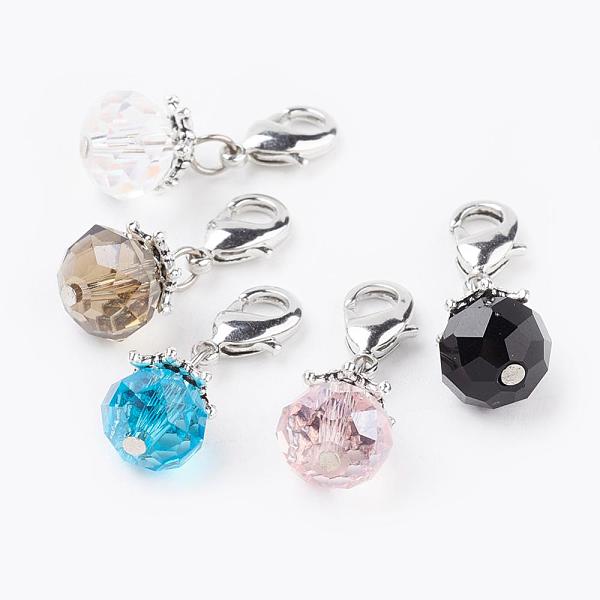 

PandaHall Electroplate Glass Beads Pendant Decorations, with Brass Lobster Claw Clasps, Faceted, Round, Mixed Color, 25mm Brass+Glass Round..., Multicolor