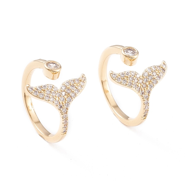 

PandaHall Brass Micro Pave Clear Cubic Zirconia Cuff Rings, Open Rings, Long-Lasting Plated, Fishtail, Real 18K Gold Plated, US Size 7 1/4...