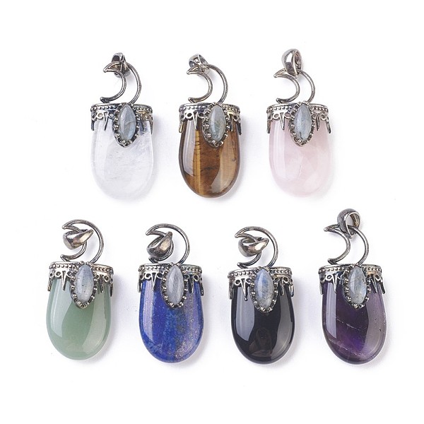 

PandaHall Natural Mixed Stone Pendants, with Brass Findings, Oval, Antique Silver, 44~46x20~21x16~17mm, Hole: 5x7mm Mixed Stone Oval..., Multicolor
