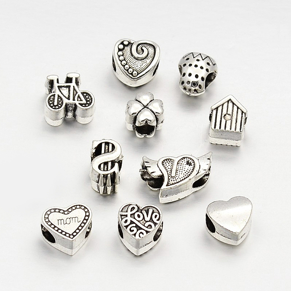 

PandaHall Tibetan Style Alloy Large Hole European Beads, Mixed Shape, Antique Silver, 10~11x7.5~17x7~8mm, Hole: 5mm, about 35~40pcs/100g...