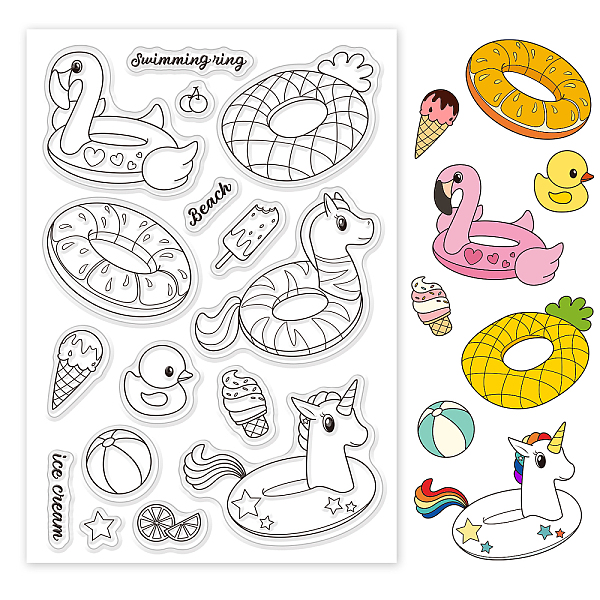 

PandaHall GLOBLELAND Summer Clear Stamps Animal Swimming Ring Silicone Clear Stamp Seals for Cards Making DIY Scrapbooking Photo Journal...