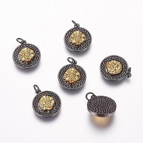 

PandaHall Brass Micro Pave Cubic Zirconia Pendants, Cadmium Free & Nickel Free & Lead Free, Flat Round with Lion Head, Real 18K Gold Plated...