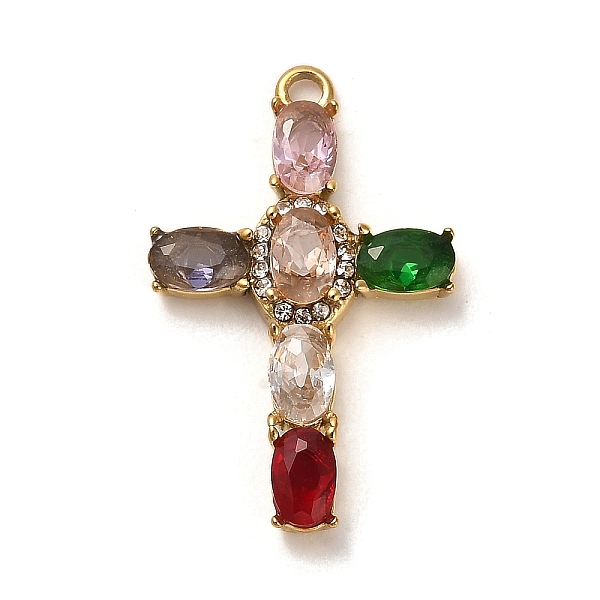 

PandaHall Real 18K Gold Plated 304 Stainless Steel Pendants, with Glass and Rhinestone, Cross, Colorful, 30x19x4mm, Hole: 2mm Stainless...