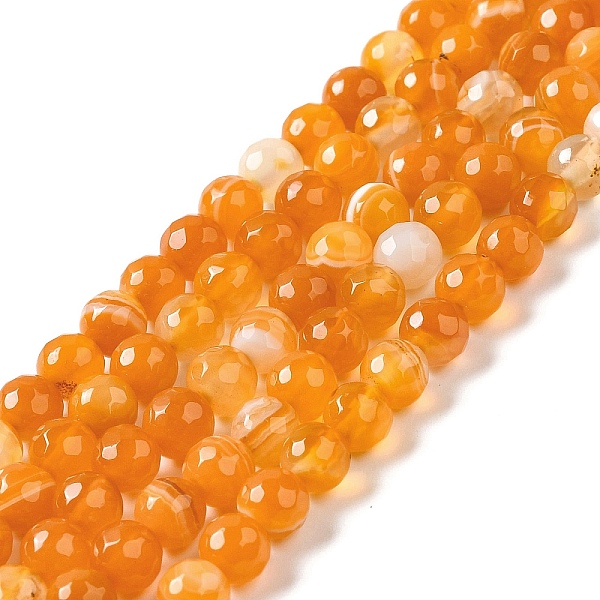 

PandaHall Natural Striped Agate/Banded Agate Beads Strands, Dyed & Heated, Faceted Round, Orange, 8mm, Hole: 1mm, about 46pcs/strand...