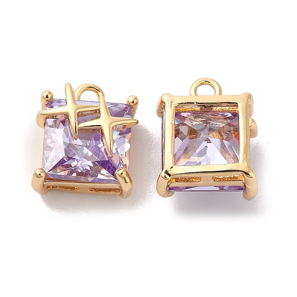 

PandaHall Brass with Medium Purple Glass Pendants, Square with Star Charms, Real 18K Gold Plated, 11x9x6.5mm, Hole: 1.6mm Brass+Glass Square