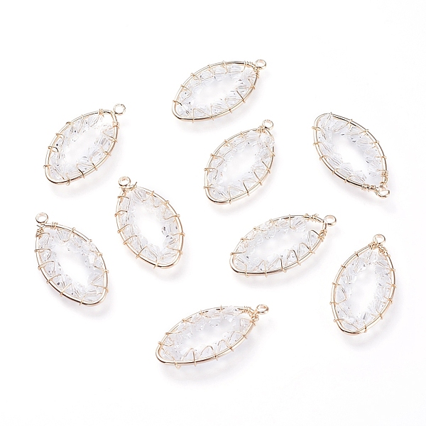 

PandaHall Transparent Glass Pendants, with Brass Findings, Oval, Clear, Real 18K Gold Plated, 31.3x16x4mm, Hole: 2mm Brass+Glass Oval Clear