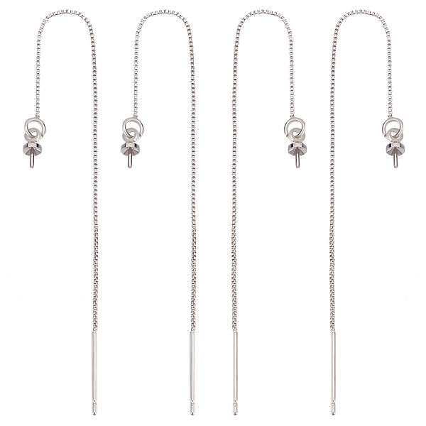 

PandaHall Beebeecraft 1 Box 10Pcs Platinum Plated Threader Earrings Pull Through Threaded Long Chain with Cup Pearl Peg Bail and Loop 3.46...