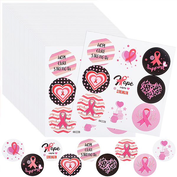 PandaHall CRASPIRE 40 Sheets Breast Cancer Stickers Pink Ribbon Stickers Self Adhesive Holographic Stickers Mixed Patterns Metal Wall...
