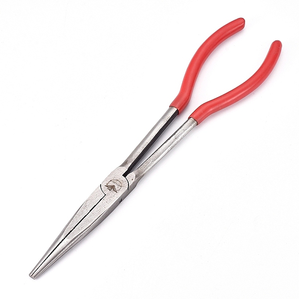 

PandaHall High Carbon Steel Needle Nose Pliers, Long Straight, Serrated Jaw, with Rubber Handle, Red, 28x5.7x1.05cm Carbon Steel Red