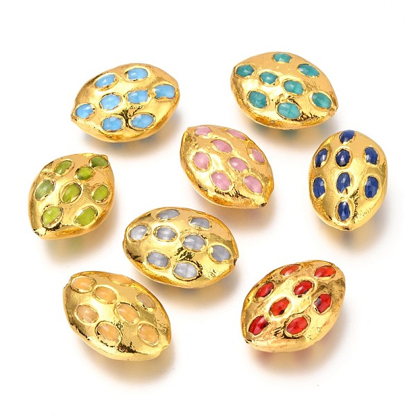 

PandaHall Cat Eye Beads, with Golden Tone Brass Findings, Oval, Mixed Color, 29~30x20.5~21x11~12mm, Hole: 1.2mm Glass Oval Multicolor