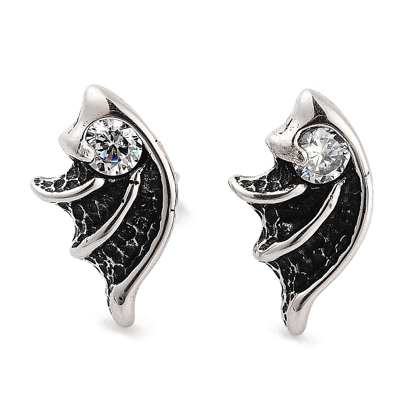 

PandaHall Wing 316 Surgical Stainless Steel Pave Cubic Zirconia Stud Earrings for Women Men, Antique Silver, Clear, 12x8mm 316 Surgical...