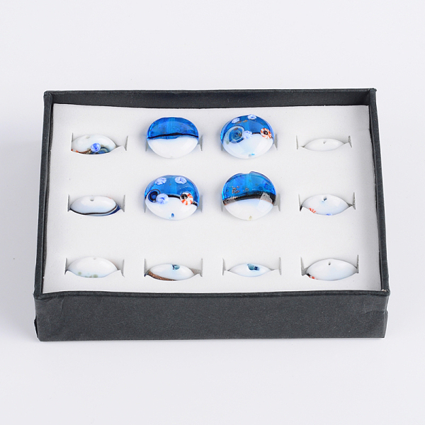 

PandaHall Ocean Style Flat Round Handmade Lampwork Beads, Royal Blue, 20~21x10mm, Hole: 2mm, about 12pcs/box Lampwork Flat Round Blue