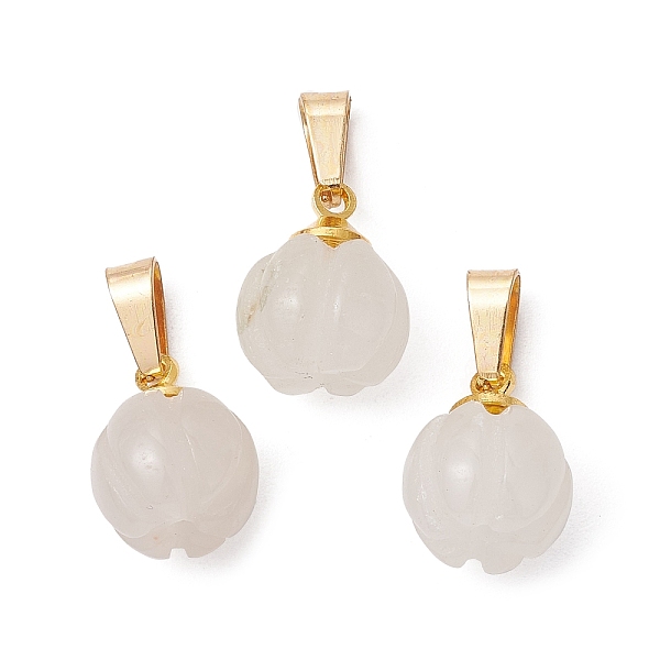 

PandaHall Natural White Jade Pumpkin Charms with Golden Tone 304 Stainless Steel Snap on Bails, 12x9.5mm, Hole: 6.5x3mm White Jade Pumpkin