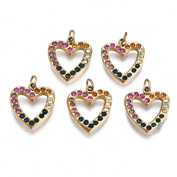 

PandaHall 316 Surgical Stainless Steel Charms, with Jump Rings and Micro Pave Cubic Zirconia, Heart, Real 14K Gold Plated, 11.5x10x2mm, Hole...