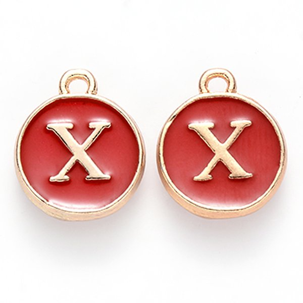 

PandaHall Golden Plated Alloy Enamel Charms, Cadmium Free & Lead Free, Enamelled Sequins, Flat Round, Red, Letter.X, 14x12x2mm, Hole: 1.5mm...