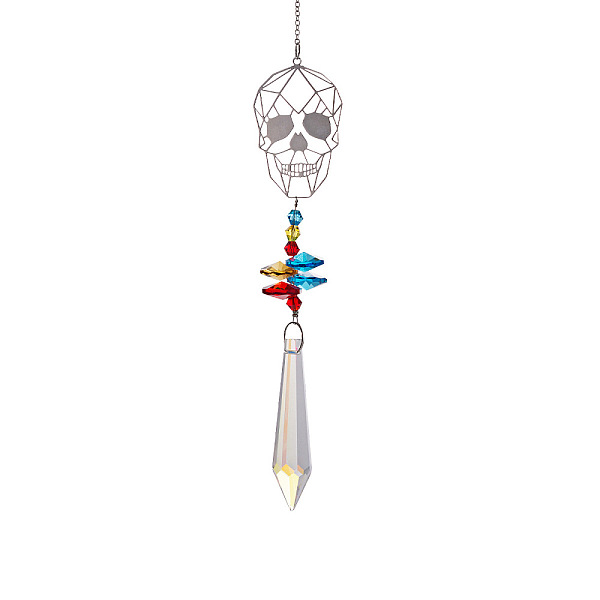 

PandaHall Crystal Glass Sun Catcher Pendant, Rainbow Maker, DIY Garden & Home Decoration, Skull, 385mm, Pendant: 63mm Glass Skull