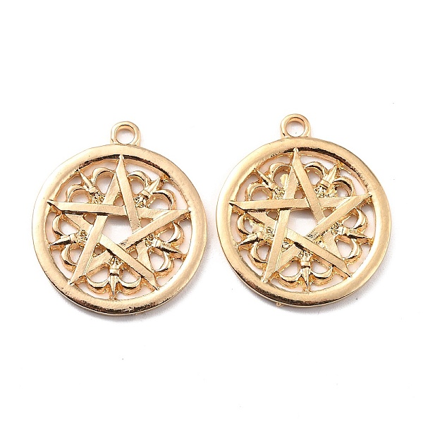 

PandaHall Zinc Alloy Pendants, Cadmium Free & Lead Free, Flat Round with Star, Golden, 28x24x2mm, Hole: 2.1mm Alloy Flat Round