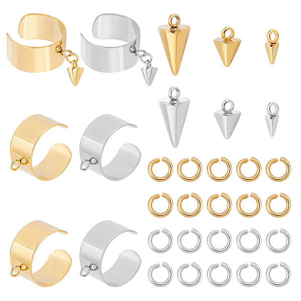 

PandaHall UNICRAFTALE 2 Colors 6 1/2 DIY Cuff Ring Making Kit Including 6Pcs Stainless Steel Blank Cuff Ring with Loop 6Pcs Cone Charms...