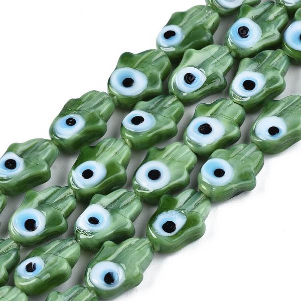 

PandaHall Handmade Evil Eye Lampwork Beads Strands, Hamsa Hand, Green, 14x10x4mm, Hole: 1mm, about 28pcs/strand, 14.65~14.96 inch(37.2~38cm)...