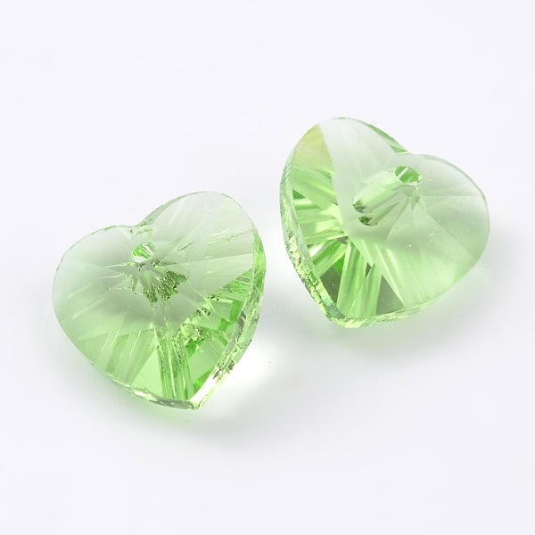 

PandaHall Romantic Valentines Ideas Glass Charms, Faceted Heart Charm, Light Green, 10x10x5mm, Hole: 1mm Glass Heart Green