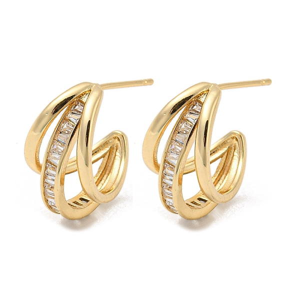 

PandaHall Brass Micro Pave Cubic Zirconia Moon Stud Earring, Split Earrings, Light Gold, 18x10.5mm Brass Moon Clear