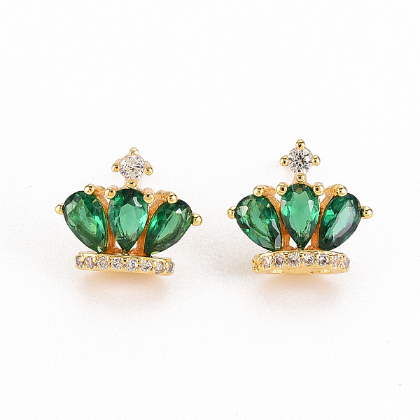 

PandaHall Brass Micro Pave Cubic Zirconia Stud Earrings, Nickel Free, Crown, Green, Real 18K Gold Plated, 9.5x11.5mm, Pin: 0.8mm Cubic...