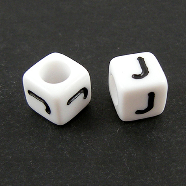 

PandaHall Letter Acrylic European Beads, Horizontal Hole, Cube, Letter.J, 10x10x10mm, Hole: 3.5~4mm, about 598pcs/500g Acrylic Letter J..., White
