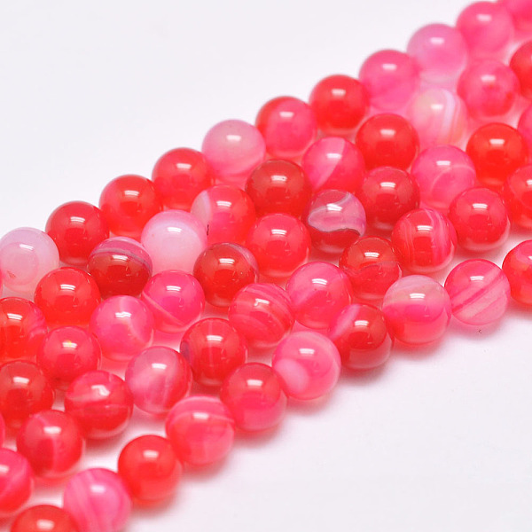 

PandaHall Natural Striped Agate/Banded Agate Bead Strands, Dyed & Heated, Round, Grade A, Pale Violet Red, 8mm, Hole: 1mm, about..., Pink