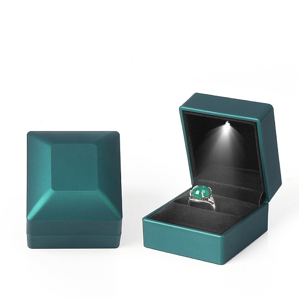 

PandaHall Rectangle Plastic Ring Storage Boxes, Jewelry Ring Gift Case with Velvet Inside and LED Light, Teal, 5.9x6.4x5cm Plastic Rectangle..., Cyan