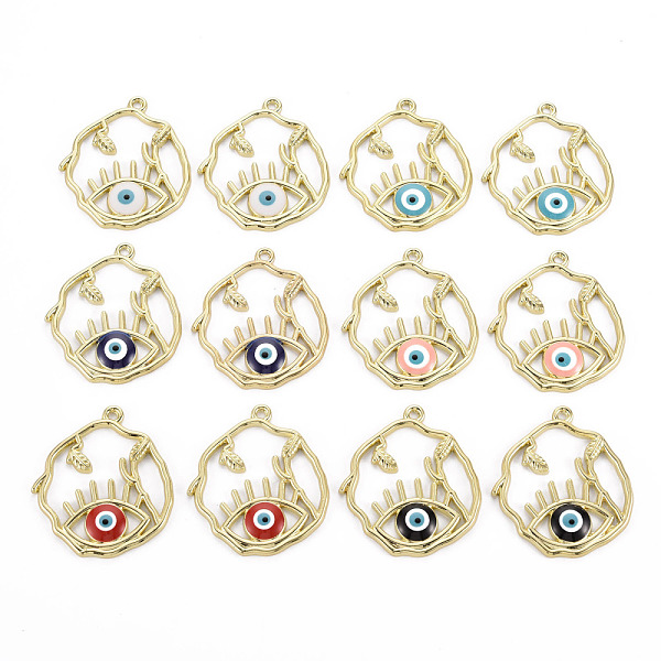 

PandaHall Rack Plating Alloy Enamel Pendants, Cadmium Free & Nickel Free & Lead Free, Oval with Evil Eye, Light Gold, Mixed Color, 36x32x3mm..., Multicolor