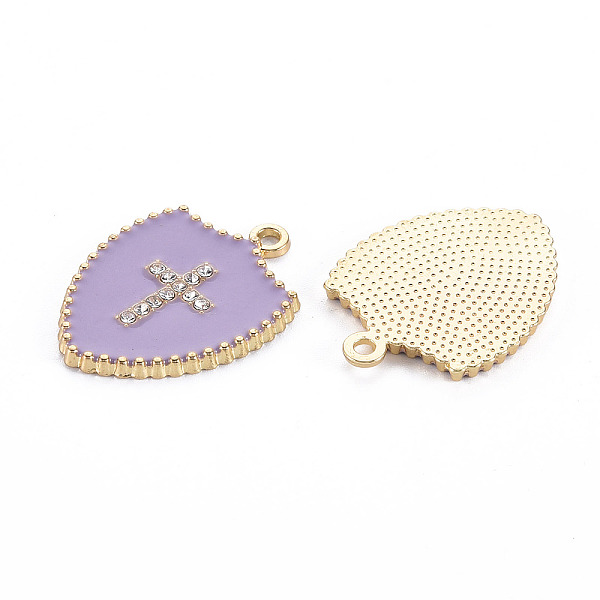

PandaHall Rack Plating Alloy Enamel Pendants, with Crystal Rhinestone, Cadmium Free & Nickel Free & Lead Free, Shield with Cross, Light Gold..., Clear