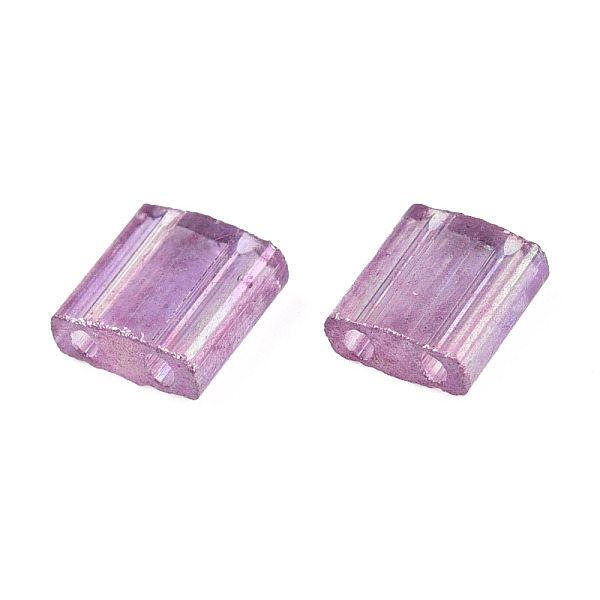 

PandaHall Plating 2-Hole Transparent Glass Seed Beads, Rectangle, Old Rose, 5x5x2mm, Hole: 0.8mm Glass Rectangle
