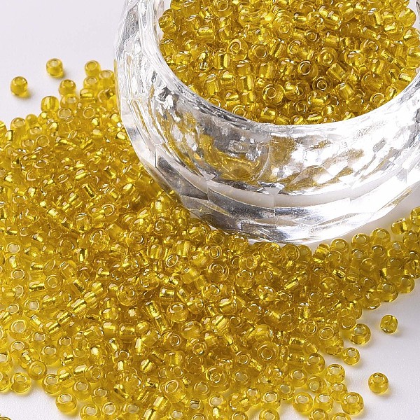 

PandaHall 12/0 Glass Seed Beads, Silver Lined Round Hole, Round, Yellow, 2mm, Hole: 1mm, about 30000 beads/pound Glass Yellow