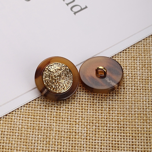 PandaHall 1-Hole Resin Shank Buttons, with Alloy Finding, for Garment Accessories, Flat Round, Coconut Brown, 16.5mm Alloy Flat Round